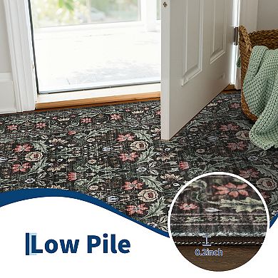 Vintage Area Rug, Washable Non-Slip Stain Resistant Floral Rug