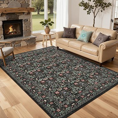 Vintage Area Rug, Washable Non-Slip Stain Resistant Floral Rug