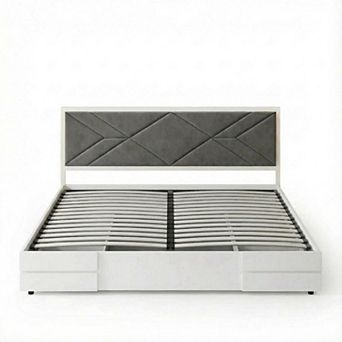 Bed Frame Upholstered Platform with Tufted Soft Headboard