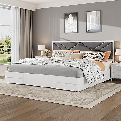 Bed Frame Upholstered Platform with Tufted Soft Headboard