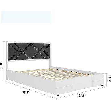 Bed Frame Upholstered Platform with Tufted Soft Headboard