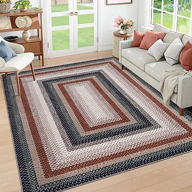 Modern Bordered Washable Runner Rug, Soft Non-Shedding Carpet Runner for Bathroom Bedroom Entryway