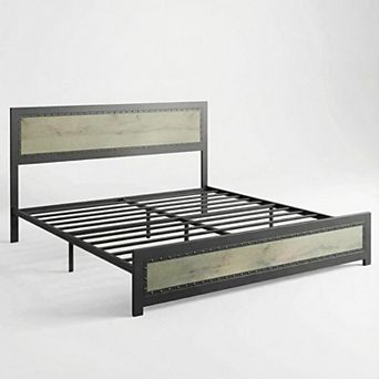 Bed Frame with Charging Station and Industrial Headboard