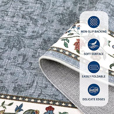 Washable Area Rug, Ultra Soft Faux Wool Carpet, Non-Slip/Shedding Low Pile, for Home Office Decor