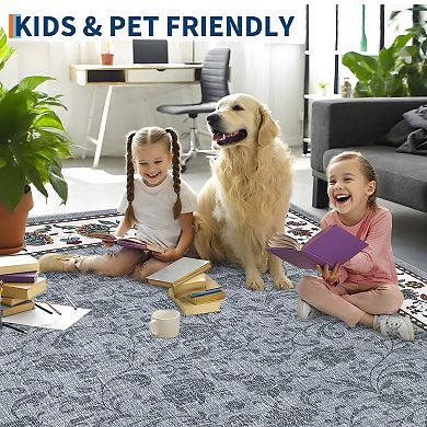 Washable Area Rug, Ultra Soft Faux Wool Carpet, Non-Slip/Shedding Low Pile, for Home Office Decor