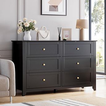 6 Drawer Wood Dresser, Simply Modern Chest of Drawers, for Bedroom, Living Room, Hallway Entryway