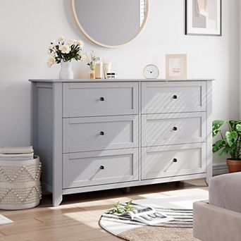 6 Drawer Wood Dresser, Simply Modern Chest of Drawers, for Bedroom, Living Room, Hallway Entryway