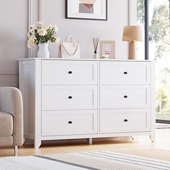 6 Drawer Wood Dresser, Simply Modern Chest of Drawers, for Bedroom, Living Room, Hallway Entryway