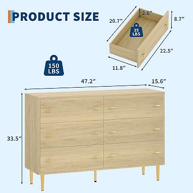 ANIXOL 6-Drawer Wood Dresser with Bar Handles