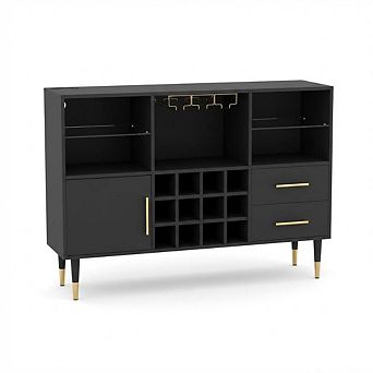 47'' Wine Bar Cabinet with Storage, Cabinet with Wine Rack & Glass Holder, Kitchen Buffet Sideboard
