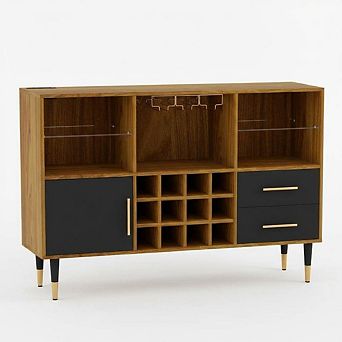 47'' Wine Bar Cabinet with Storage, Cabinet with Wine Rack & Glass Holder, Kitchen Buffet Sideboard