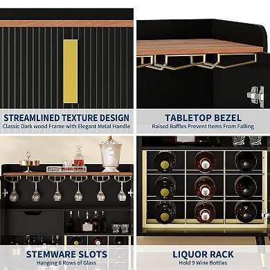 ANIXOL Fluted Door Buffet Wine Cabinet