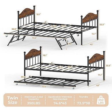 Twin Daybed with Trundle and Stylish Headboard Sofa Bed Frame White