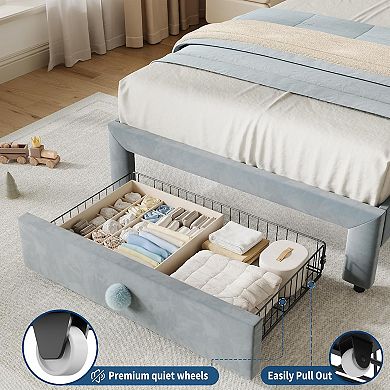 Upholstered Bed Frame Velvet Headboard torage Drawer