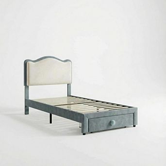 Upholstered Bed Frame Velvet Headboard torage Drawer