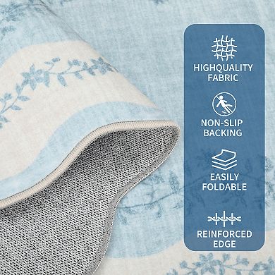 Scalloped Low Pile Area Rug, Washable Non-Slip Soft Carpet, Foldable Throw Mat for Living Room