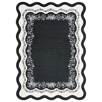 Scalloped Low Pile Area Rug, Washable Non-Slip Soft Carpet, Foldable Throw Mat for Living Room