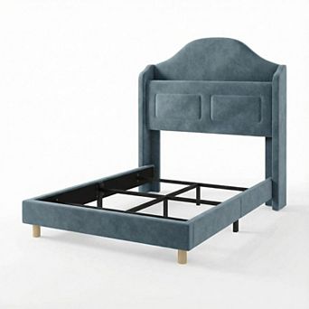 Bed Frame with Headboard Velvet Upholstered Platform Bed