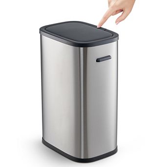 Rectangular Kitchen Trash Can - Stainless Steel Trash Bin with Pop-Up Lid, Fingerprint