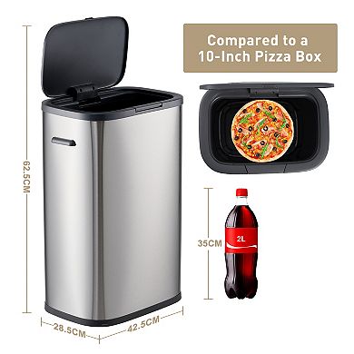 Rectangular Kitchen Trash Can - Stainless Steel Trash Bin with Pop-Up Lid, Fingerprint
