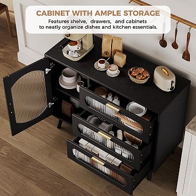 ANIXOL Fluted Glass Buffet Cabinet with Storage