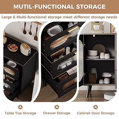 ANIXOL Fluted Glass Buffet Cabinet with Storage