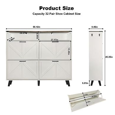 Craze Ventures 4-Drawer Flip Shoe Cabinet, 55" Wide