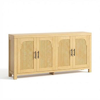 71" Sideboard Buffet Cabinet with 4 Doors, Fluted Credenza Storage Cabinet with Adjustable Shelves