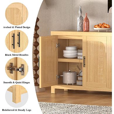 71" Sideboard Buffet Cabinet with 4 Doors, Fluted Credenza Storage Cabinet with Adjustable Shelves