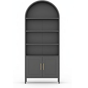 73" Tall Black Metal Arched Cabinet, Modern 5 tier Bookshelf with Adjustable Shelves