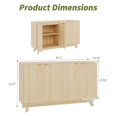 55.1" Sideboard Buffet Cabinet with Storage, Modern Fluted Accent Credenza with Adjustable Shelves