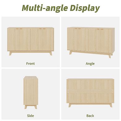 55.1" Sideboard Buffet Cabinet with Storage, Modern Fluted Accent Credenza with Adjustable Shelves