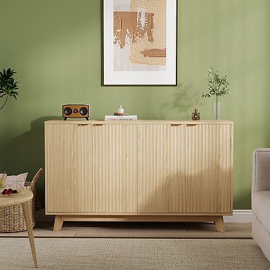55.1" Sideboard Buffet Cabinet with Storage, Modern Fluted Accent Credenza with Adjustable Shelves