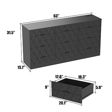 Craze Ventures 63" 9-Drawer Dresser with Charging Station