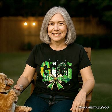 Coquette Gigi Bow St Patrick’s Day T-Shirt, Green Lucky Shamrock Clover Tee