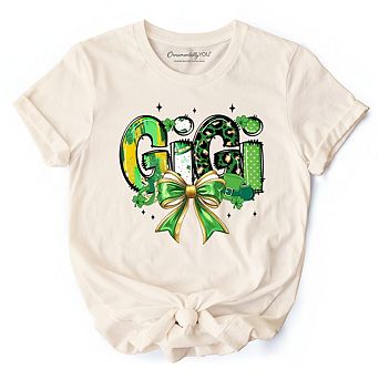 Coquette Gigi Bow St Patrick’s Day T-Shirt, Green Lucky Shamrock Clover Tee