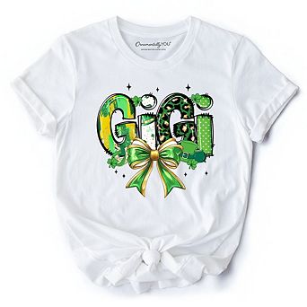 Coquette Gigi Bow St Patrick’s Day T-Shirt, Green Lucky Shamrock Clover Tee