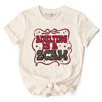 Adulting Is a Scam Humor T-Shirt, Leopard Retro Western Tee