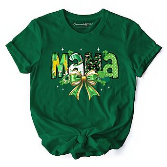 Coquette Mama Bow St Patrick’s Day T-Shirt, Green Lucky Shamrock Clover Tee