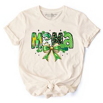 Coquette Mama Bow St Patrick’s Day T-Shirt, Green Lucky Shamrock Clover Tee