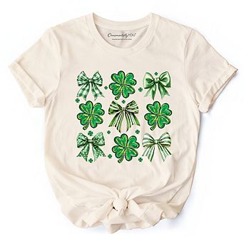 Coquette Clover Bows St Patrick’s Day T-Shirt, Green Irish Lucky Shamrock Tee