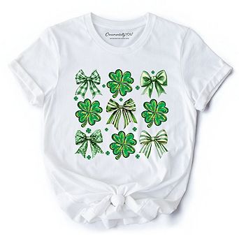 Coquette Clover Bows St Patrick’s Day T-Shirt, Green Irish Lucky Shamrock Tee