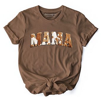 Cow Print Mama Western T-Shirt, Faux Cowhide Mom Tee