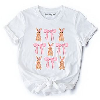 Coquette Bunny Pink Bow Easter T-Shirt, Cute Girly Bunny Spring Tee
