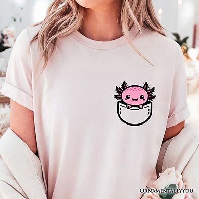 Cute Pocket Pink Axolotl T-Shirt, Salamander Animal Tee