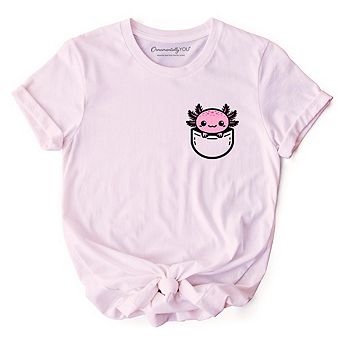 Cute Pocket Pink Axolotl T-Shirt, Salamander Animal Tee