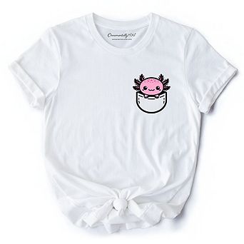 Cute Pocket Pink Axolotl T-Shirt, Salamander Animal Tee
