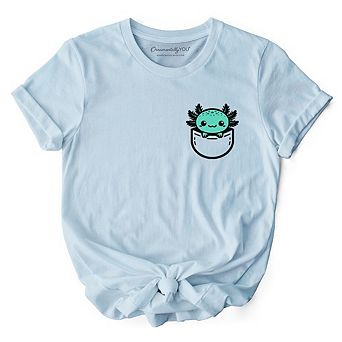 Cute Pocket Green Axolotl T-Shirt, Salamander Animal Tee