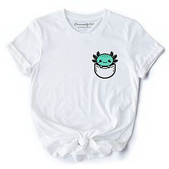 Cute Pocket Green Axolotl T-Shirt, Salamander Animal Tee