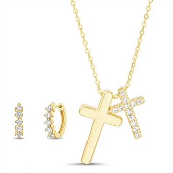Paige Harper 14k Gold Flash Plated Cubic Zirconia Necklace & Huggie Earring Set with Jewelry Organizer